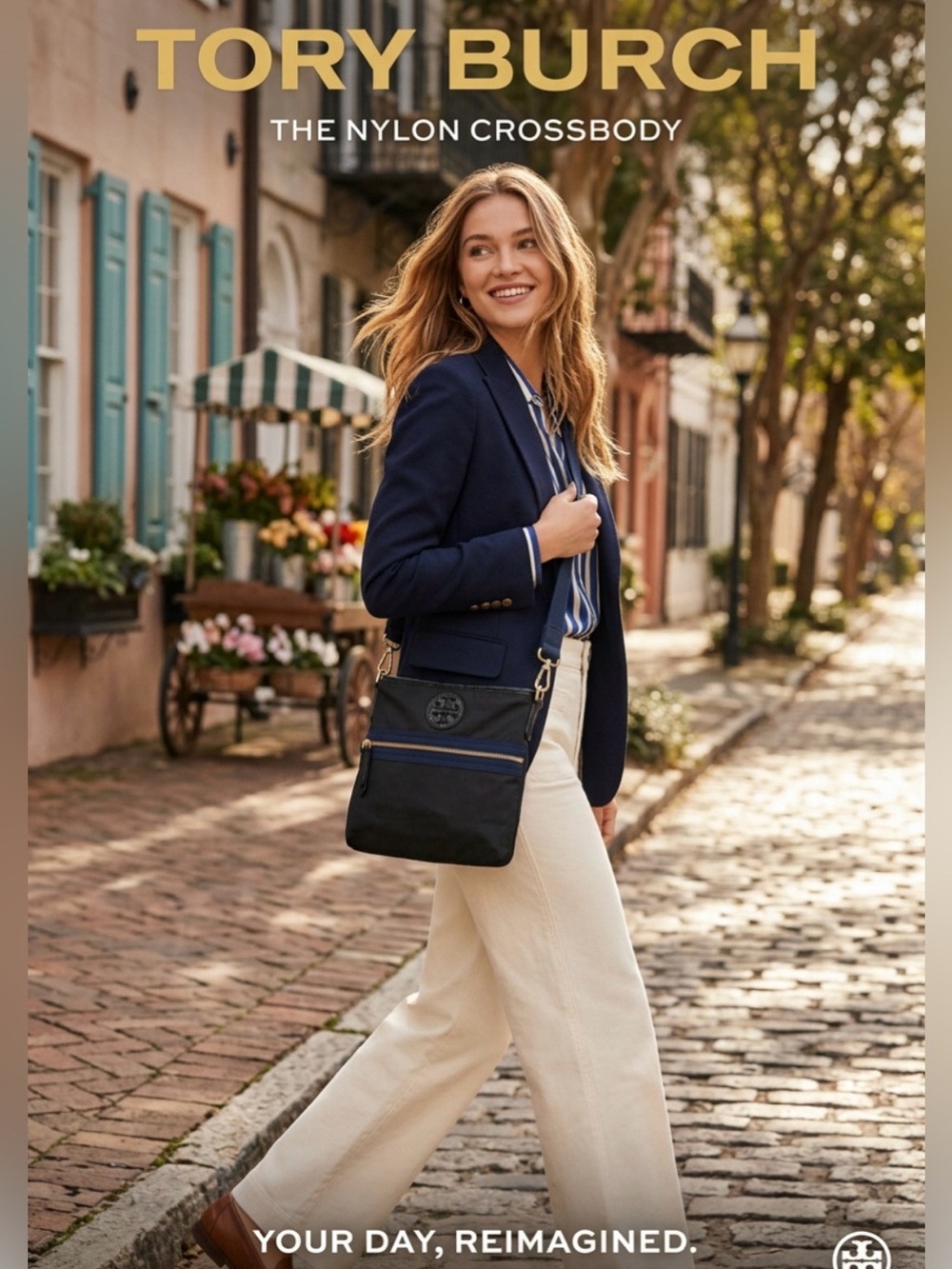 Beautiful Tory Burch Black & Navy Nylon Crossbody Bag